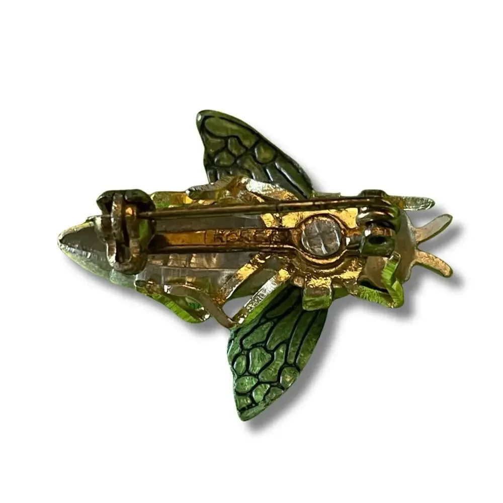 Vintage Carved Enameled Bee Brooch Signed Korea Yellow Honeybee Pin Cottagecore